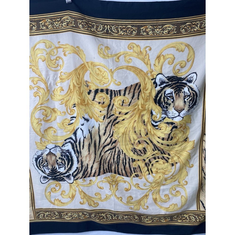 Womens Tiger Scarf  Silky Yellow Black Unique Crazy Cat Lady Maximalist Eclectic